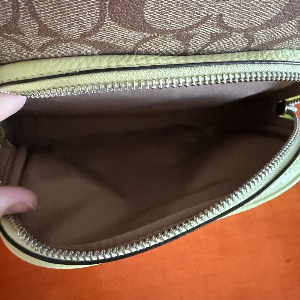 Coach Signature Brown and Pale Lime Green Backpack - Picture 7 of 15